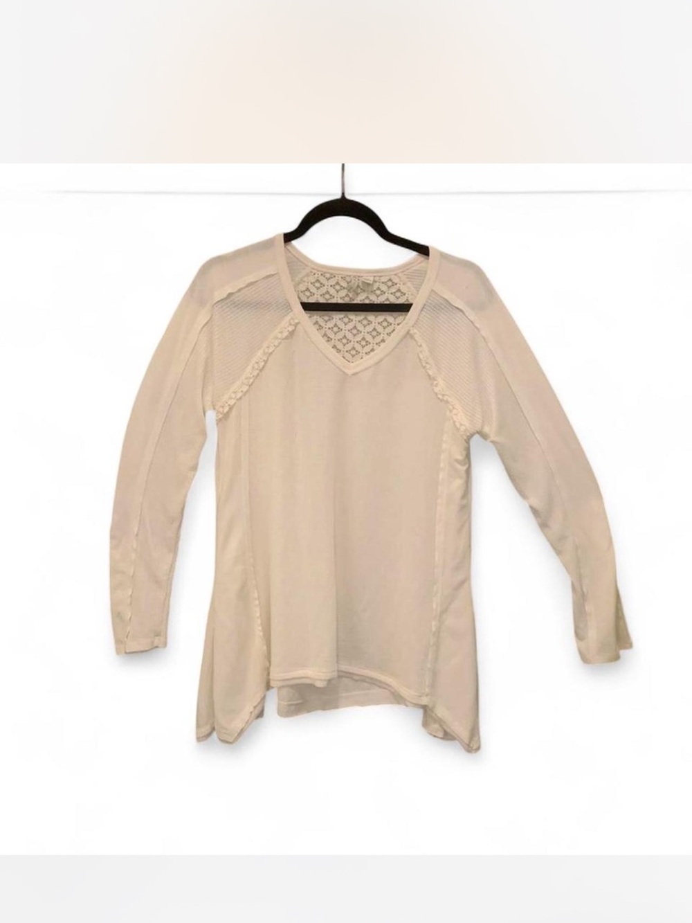 Lacy Romantic Bohochic Festival Cato Cream V-Neck Long Sleeve Top size M